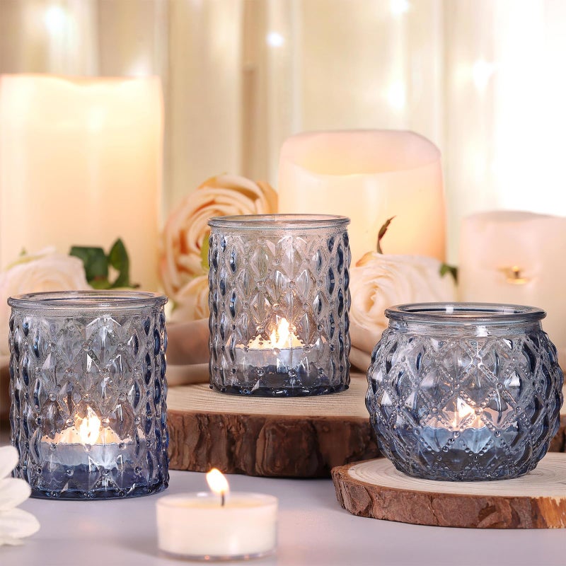 NITIME 12pcs Assorted Blue Votive Candle Holders  Tea Lights Candle Holder for Wedding Decor  Blue Candle Holders for Table Centerpiece  Bridal Shower  Baby Shower Decorations - Image 3